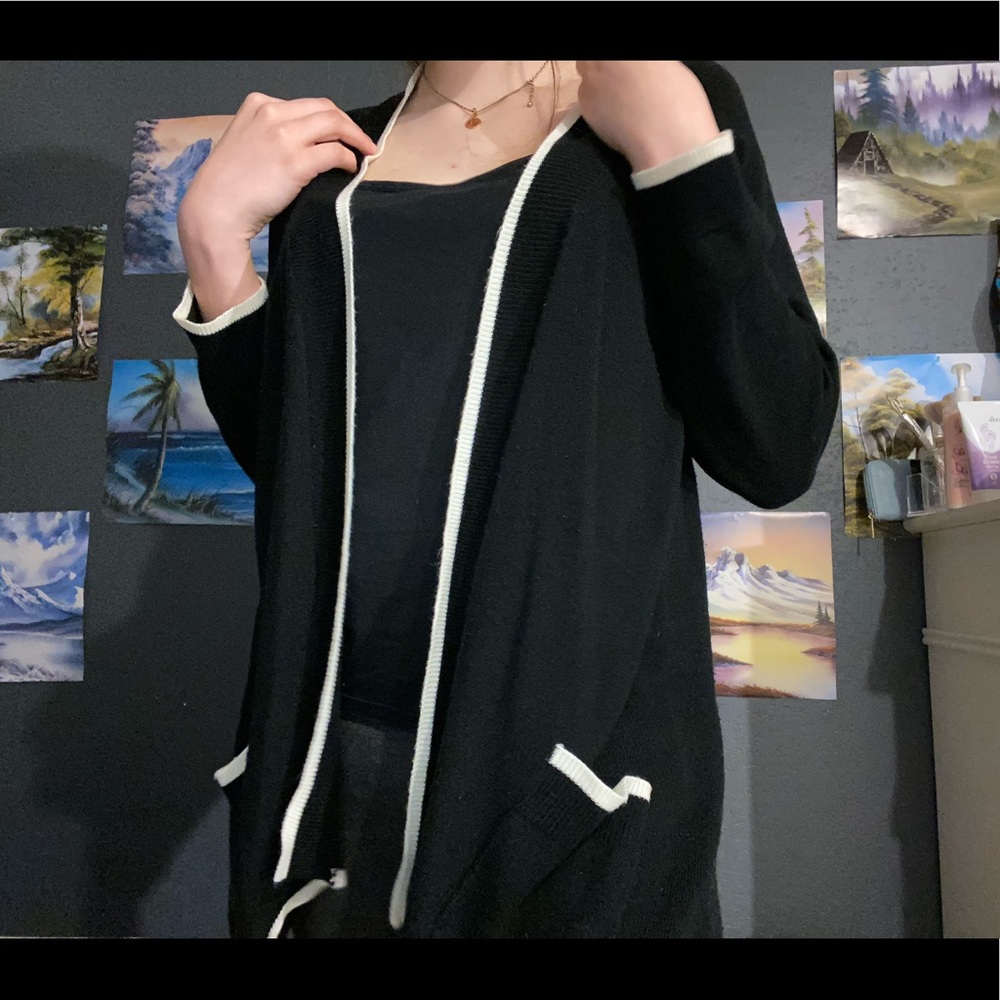 Black and white cardigan.